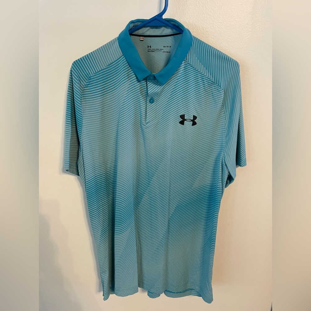 Under Armour HeatGear Golf Polo Shirt Mens Size Large Loose Blue Striped